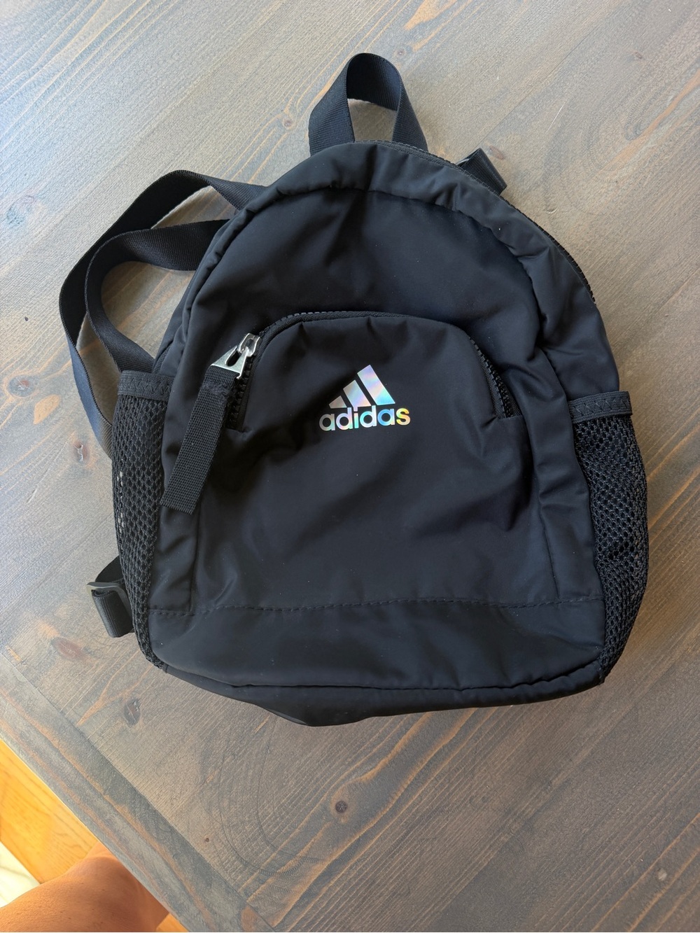 adidas Black Mini Backpack with Iridescent Logo Accent